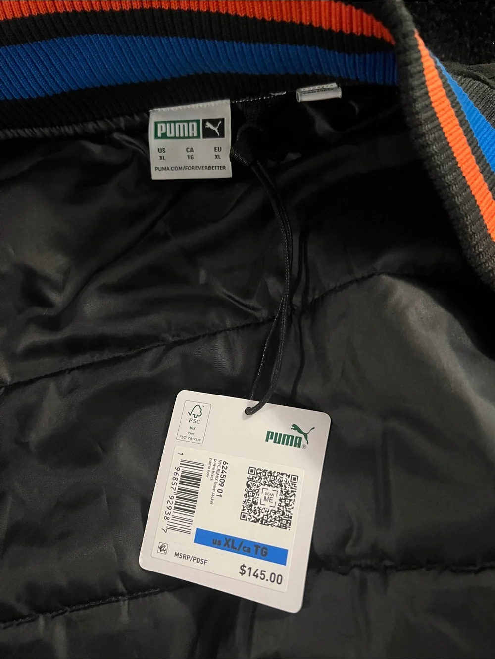 PUMA x Dee & Ricky Whimsical World Varsity Bomber Jacket Black Beige XL New